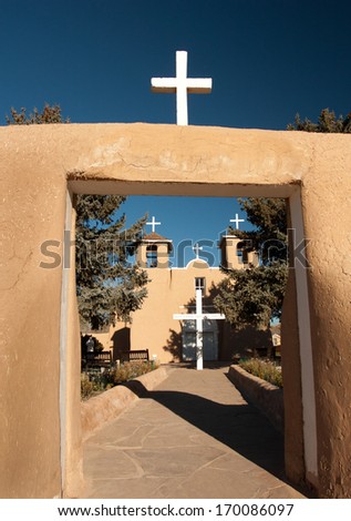 The mission church of San Francisco de Asis in Ranchos de Tao, New Mexico