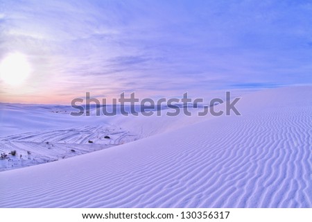 Sunrise through haze White Sands New Mexico /  White Sand Surreal