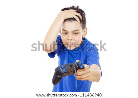 child playing computer games on the joystick