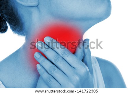 sore throat, shown red, keep handed, isolated on white background
