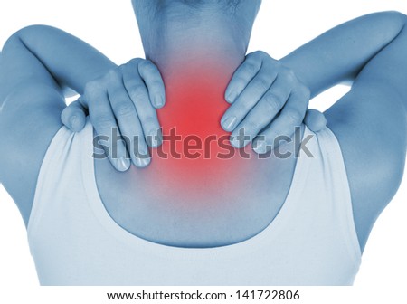 sore back, shown red, keep handed, isolated on white background