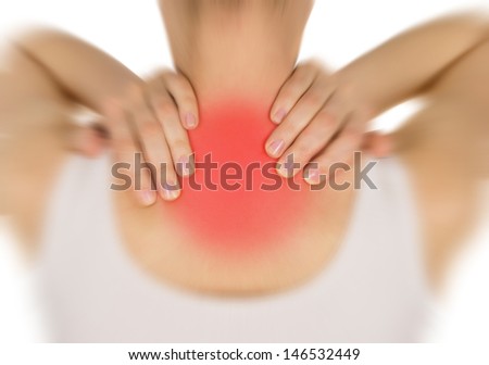 sore back, shown red, keep handed, isolated on white background