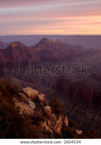 A view from the Bright Angel viewpoint on the North Rim of Grand Canyon, Arizona.