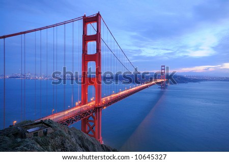 Golden Gate Bridge glows in the evening