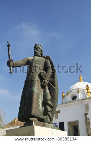 View of the statue of the first king of Portugal, D.Afonso III, located on Faro, Portugal.
