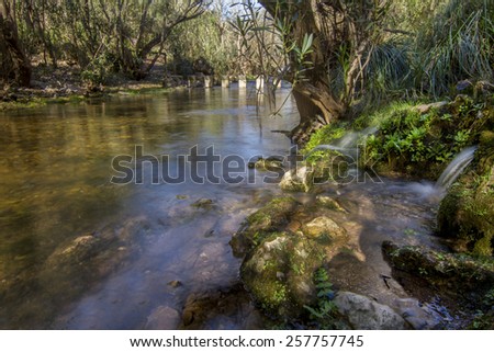 View of a fresh stream of water on the forest region of Benemola, Loule, Portugal.