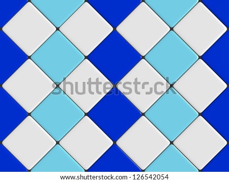 Blue and white mosaic with diamonds tiles