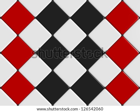 Black, white and red mosaic with diamonds tiles