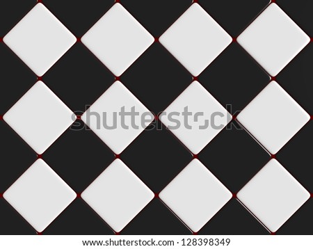 Black and white mosaic on a red surface