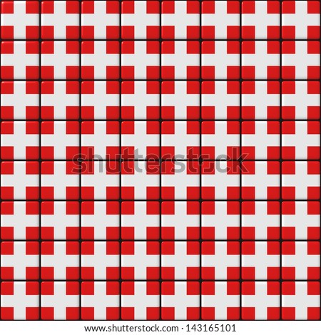 Square white mosaic with red crosses