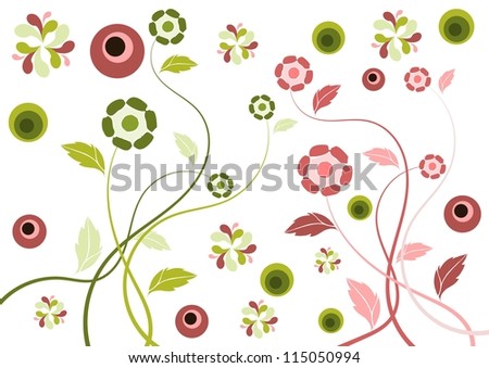 Retro flowers in lime and pink colors in retro style