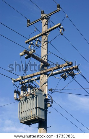 A pole mounted distribution transformer and High Voltage power line