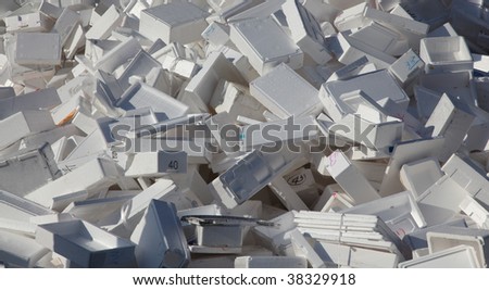A large pile of styrofoam boxes disgarded as rubbish