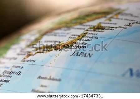 Tokyo Japan on a world globe. Deliberate Shallow depth of field