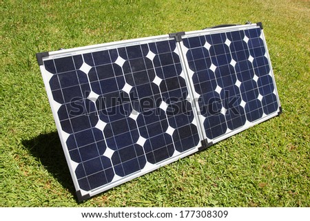 A set of portable solar panels used for camping.