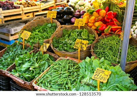 ROME, ITALY - JUNE 3 : Produce for sale at one of the increasingly popular traditional food markets on 3 June 2011 in Rome. The vegetables originate from small scale producers around Rome.