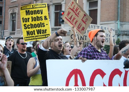 WASHINGTON D.C. - OCTOBER 8: Protesters march through the Nations capitol   during the 2011 Occupy movement on October 8, 2011 in Washington D.C.