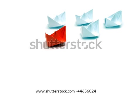 Flotilla of the paper ships led by the red ship