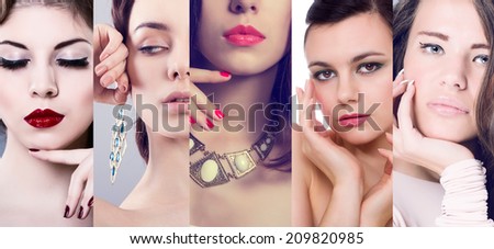 Faces of women. Fashion photo. Beauty collage.