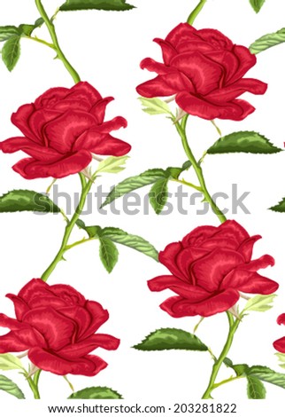 Beautiful Seamless Background With Pink Roses With Stem And Leaves On