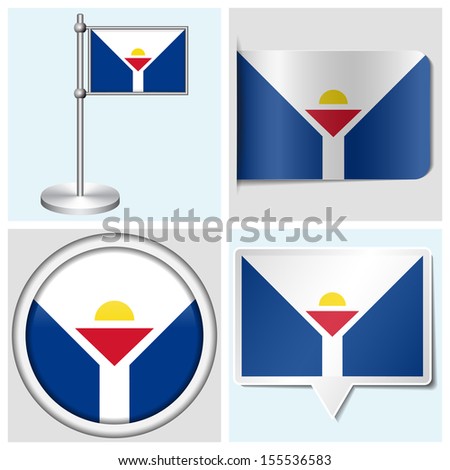 Saint Martin flag - set of various sticker, button, label and flagstaff