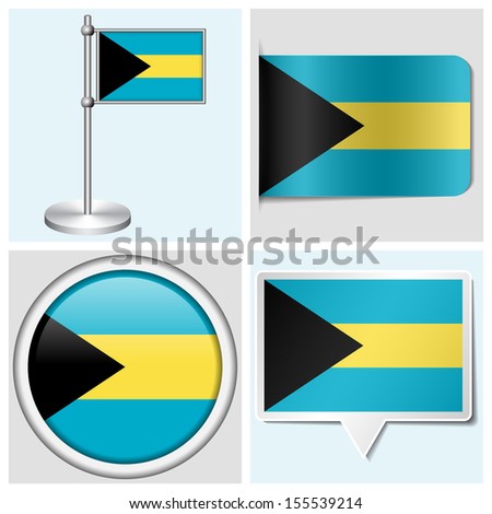 Bahamas flag - set of various sticker, button, label and flagstaff