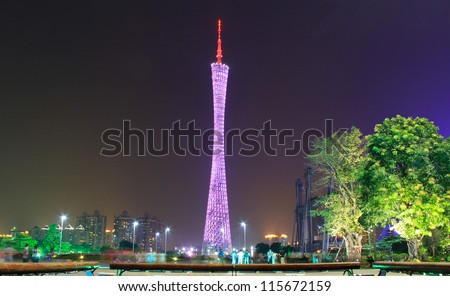 CANTONTOWER, CHINA - AUG 24 : View of Canton tower in Guangzhou, China on August 24, 2012. One of the most famous landmark in Guangzhou city.