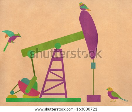 theme of the scissor-cut,Chinese element, for children--abandoned oil drilling with birds