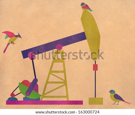 theme of the scissor-cut,Chinese element, for children--abandoned oil drilling with birds
