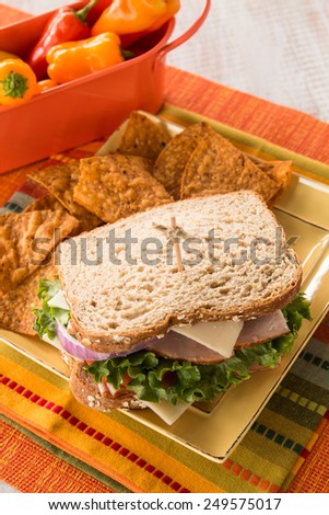Ham turkey sandwich lunch with chips
