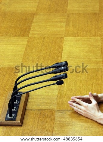 Hands of politician in parliamentary speech, political debate concept