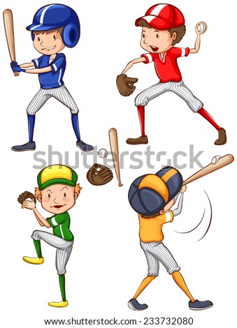 Baseball players on a white background