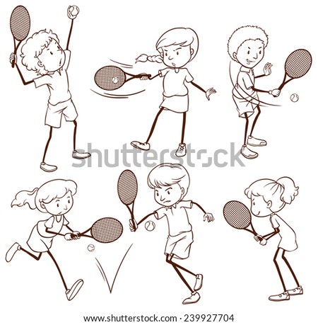 Kids playing tennis on a white background