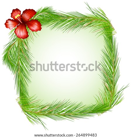 A flower with leaves design frame on white background