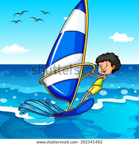 Boy surfing in the ocean illustration