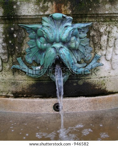 Lion Face Water Fountain Closeup