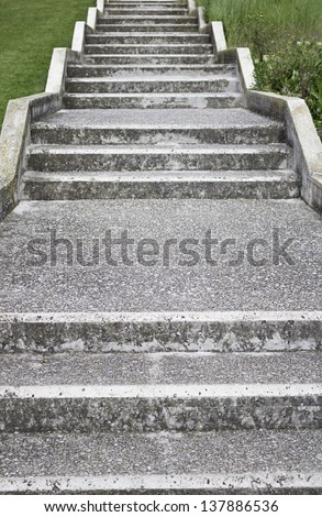 Concrete and stone stairs with grass and nature, construction and arqutiectura