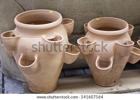 Handcrafted clay jug ceramic, art and tableware in market