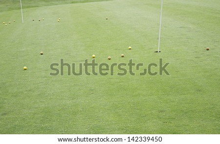 Golf balls on artificial grass, sports and entertainment, leisure