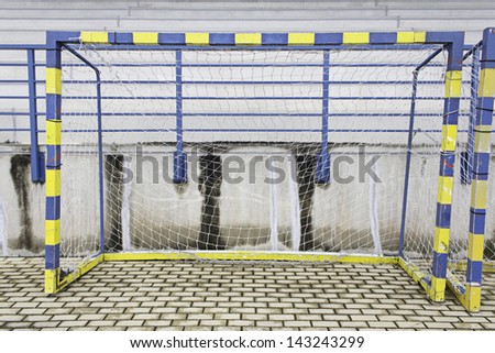 Blue and yellow goal football field, sport and leisure