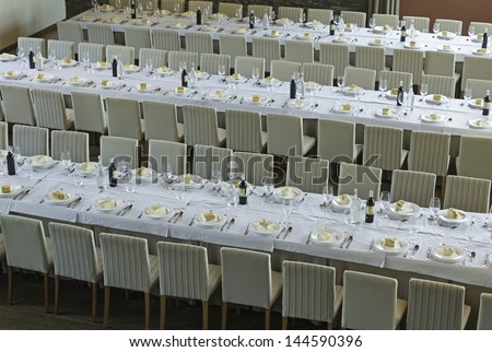 Event tables prepared in hotel restaurant and catering celebrations
