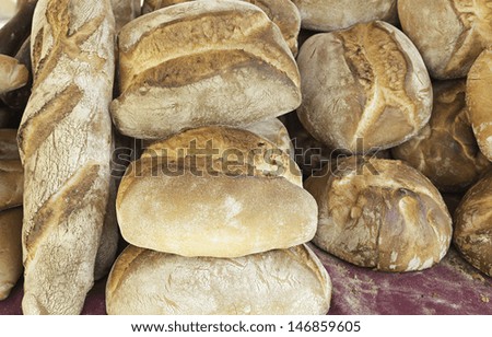 Loaf bread sticks in feed market, food and sale