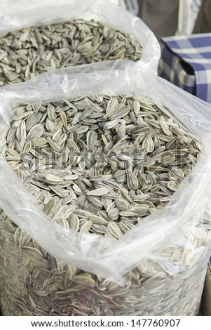 Market sunflower seed feeding salted, dried fruits