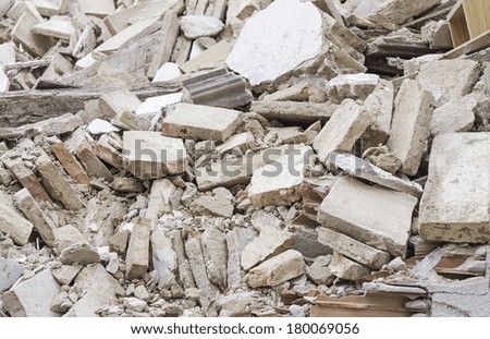 Broken bricks in building work, construction