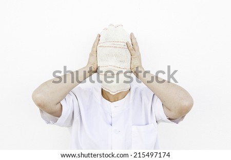 Psychiatric patient bandaged with mental disorders