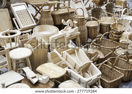 Baskets and wicker chairs crafts market