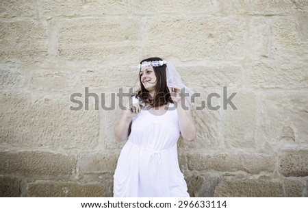 Outdoor smiling bride church wedding and love
