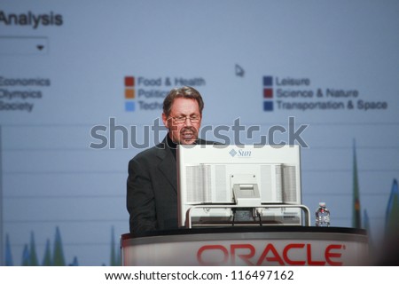SAN FRANCISCO, CA, OCT 2, 2012 - CEO of Oracle Larry Ellison makes his second speech at Oracle OpenWorld conference in Moscone center on Oct 2, 2012. He is one of richest US persons