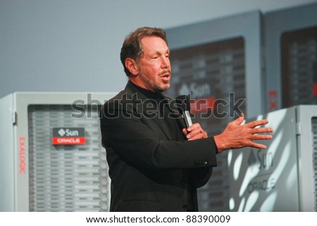 SAN FRANCISCO, CA-OCT 2: CEO of Oracle Larry Ellison makes his first speech at Oracle OpenWorld conference in Moscone center on Oct 2, 2011 in San Francisco.