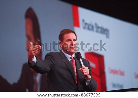 SAN FRANCISCO, CA -  OCT 3: Oracle president Mark Hurd makes speech at Oracle OpenWorld conference in Moscone center on Oct 3, 2011 in San Francisco, CA.